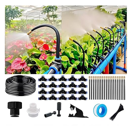 Drip Irrigation Kit Automatic Watering System for Potted Plants 360 Degree Adjustable Copper Micro Sprinklers Quick Connect Tubing Fittings for Garden Lawn Patio Balcony(20 Nozzles)