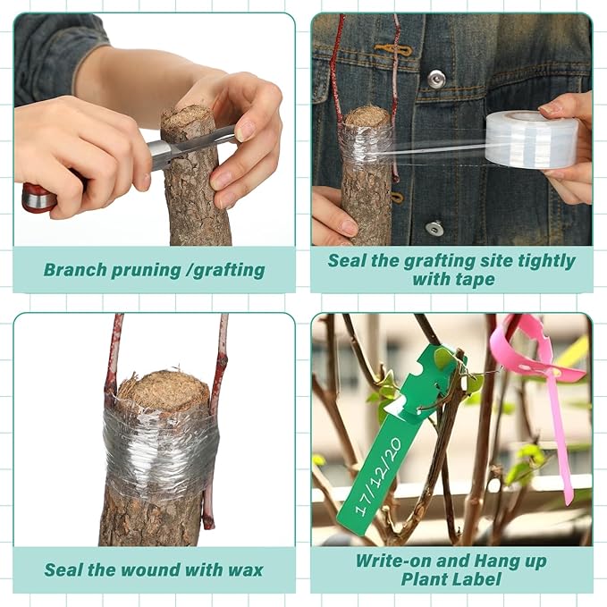 Grafting Kit 8 Oz Grafting Wax 2-5/8 Curved Straight Blades Garden Knife 3 Tape 12 Plant Labels for Successful Floral Fruit Tree