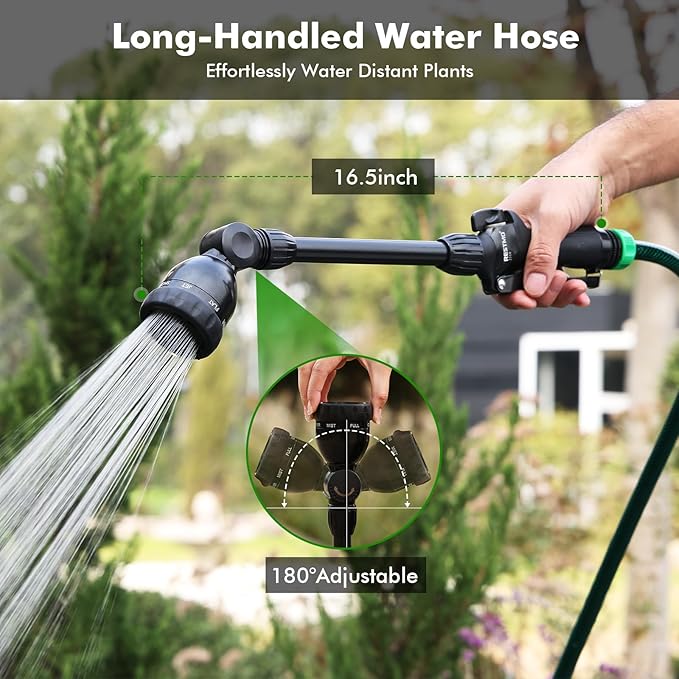 RESTMO Metal Watering Wand Heavy Duty Garden Hose Wand with 180° Swivel Head 16'' Hose Nozzle Sprayer with 7 Spray Patterns and Flow Control for Water Hanging Baskets and Shrubs Flash Black