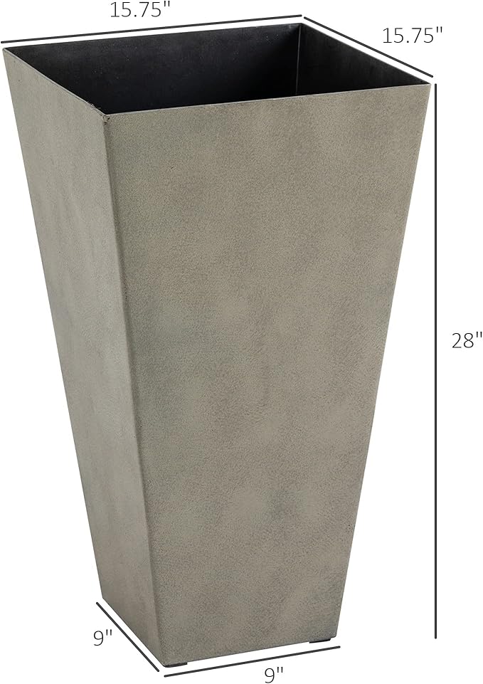 Set of 3 Tall with Drainage Hole 28 Outdoor Flower Pots Indoor for Porch Patio and Deck Gray