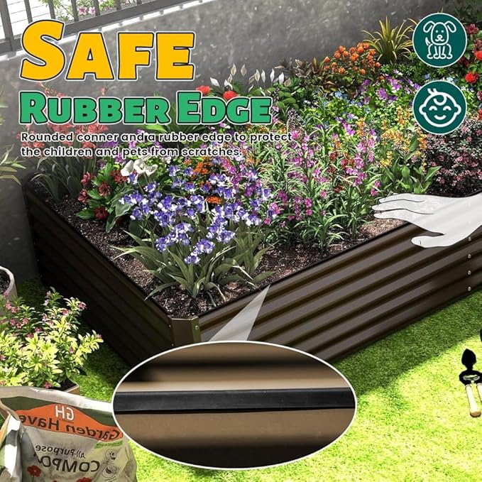 Heavy-Duty Galvanized Steel Raised Garden Bed for Outdoor Vegetable Fruit and Flower Planting – Rust-Resistant Metal Planter Box (Brown - 6x3x1.5 ft)