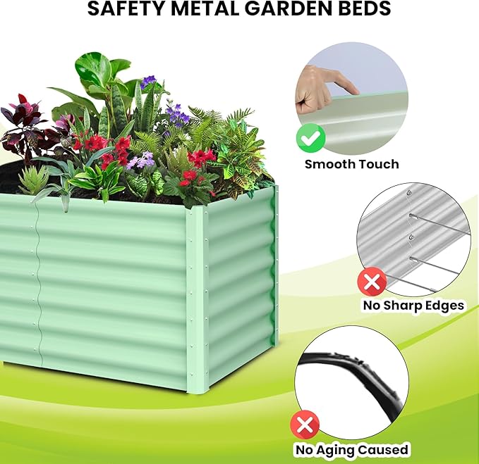 Galvanized Raised Garden Beds 6x3x1 ft Outdoor Large Open Base Planter Boxes with Safety Edging &amp Gloves for Vegetables Flowers &amp Herbs