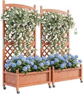IDEALHOUS Large Raised Garden Bed with Trellis &amp Wheels 61 Wooden Mobile Planter Box with Drainage Hole Freestanding Vertical Planter for Outdoor Indoor Patio Lawn Herbs Flowers Vegetables 2 P
