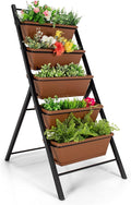 Giantex Vertical Planter Raised Bed Elevated Garden Beds with Water Drainage Hole Freestanding 5 Container Boxes for Herb Vegetables Flowers Growing Outdoor Indoor Patio Balcony (Brown 1)