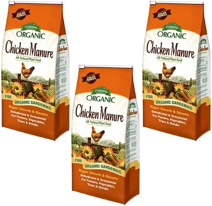 Espoma Organic Chicken Manure 5-3-2 Plant Food 25lbs Pack of 3 - All Natural Dehydrated Granular Fertilizer for Bigger Growth and Blooms