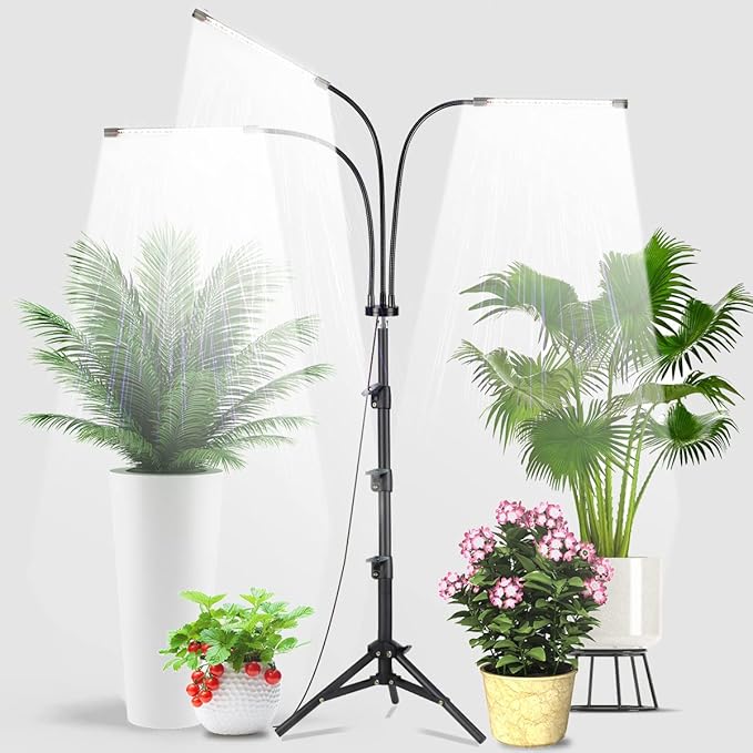 GHodec Grow Light with Stand 60 LED 5500K Full Spectrum Floor Plant Light for Indoor Plants Growing5 Dimmable Levels &amp Auto On/Off TimerTripod Stand Plant Lamp Height Adjustable