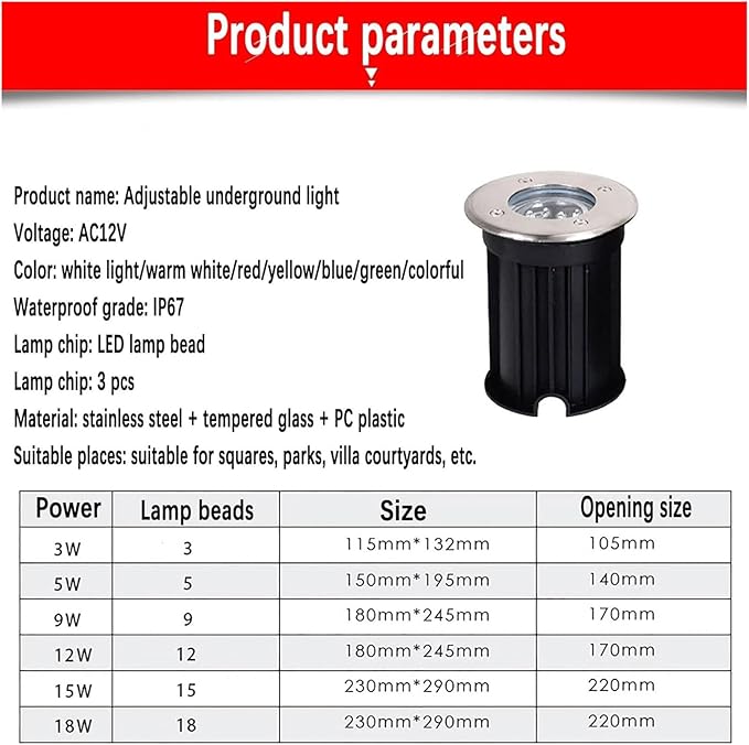 Recessed LED Spotlight Outdoor Landscape Lights IP67 Waterproof Stainless Steel Garden Light AC 24V Adjustable Angle Floor Lamp(Warm White Color15W)