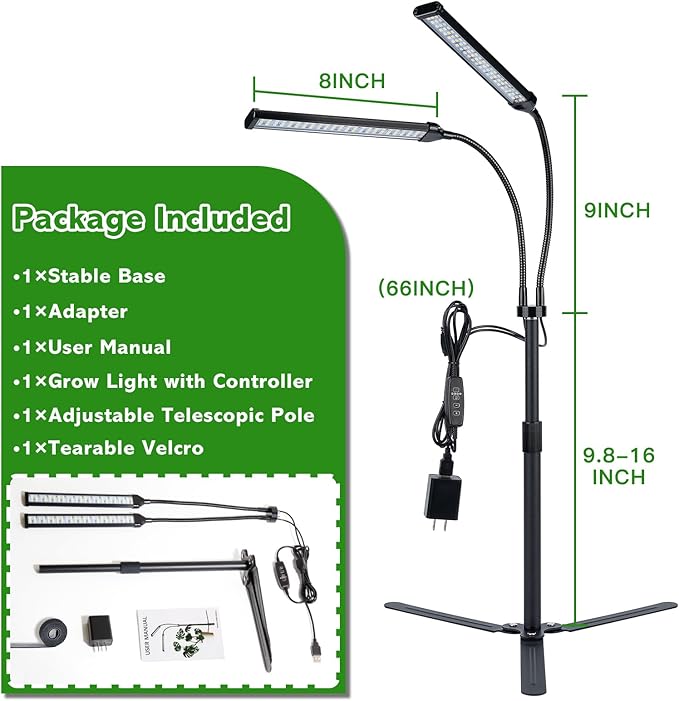 Grow Lights for Indoor Plants Full Spectrum LED Tabletop Plant Lights for Indoor Growing Dual-Head Gooseneck Plant Lamp with 5 Dimmable &amp Auto On/Off 4/8/12/18H Timer Height Adjustable 9.8-25''
