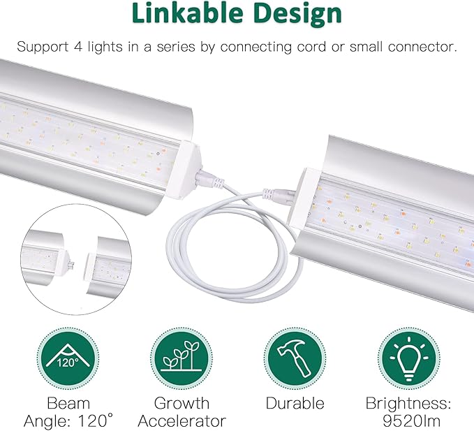 SZHLUX LED Grow Light 4ft 140W (2×70W) Full Spectrum 660nm 730 IR Included LED Plant Light for Indoor Plants Super Bright Linkable Hanging Grow Light Sunlight Replacement Strip with Reflector