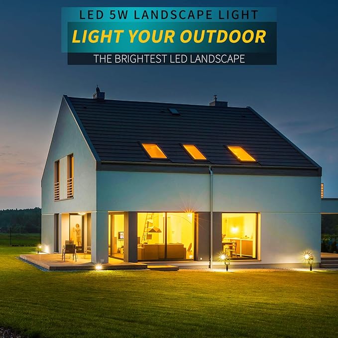 LED Landscape Lights5W 120V AC Outdoor Pathway Garden Yard SpotlightIP65 Waterproof Garden Flood LightOutdoor Spotlight with StakeUL Cord 5-ft with Plug (Pack of 4 Warm White)