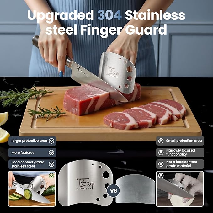 Finger Guards for Cutting Food Protects Women’s Fingers and Nails Ideal Gift for Her Mom or Wife 2 Stainless Steel Finger Protectors with Herb Stripper Adjustable Size