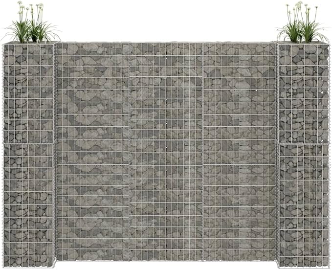 Galvanized Steel H-Shaped Gabion Planter Raised BedOutdoor Garden Galvanized Steel Wire Mesh Grid Stone Wall Flower Raised Bed for Vegetables Flowers Plants 102.4x15.7x70.9