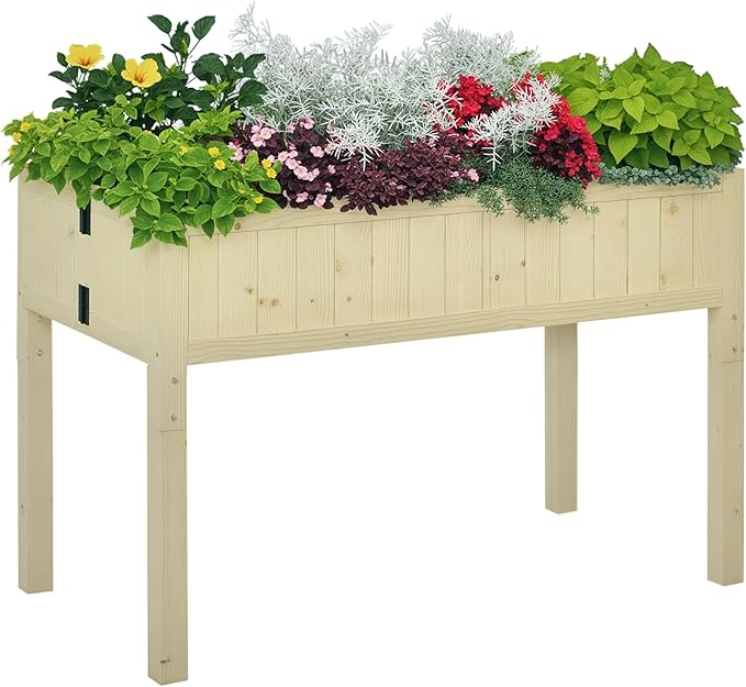 Outsunny Raised Garden Bed Elevated Wooden Planter Box with Space-Saving Folding Design Drainage Holes &amp Inner Liner for Vegetable Fruit Herb Grow