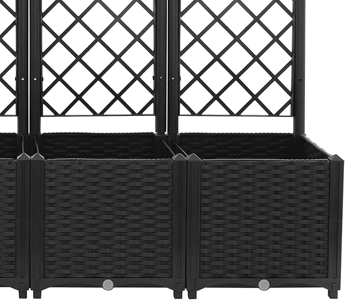 4 PCS Plastic Planter Box with Trellis Planter Box Raised Garden Bed with Trellis Planters for Climbing Plants Flowers Vegetables Fruits 62.99 × 15.75 × 55.91in (Dark Black)