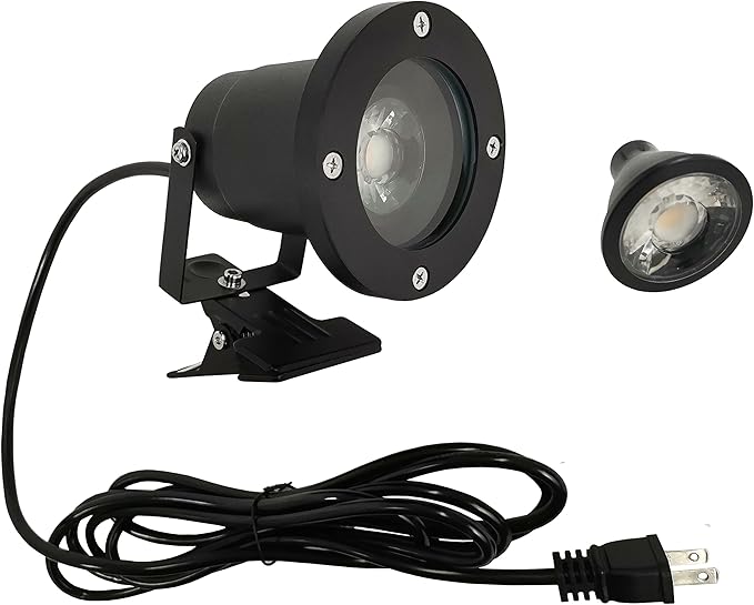 1pcs Outdoor Waterproof Clip On Light 5W Spotlight Desk Stand Lamp Directional Adjustable Portable 9.8 Ft Plug in Cord for Signboard Background Warm White Light GU10 Bulb Included