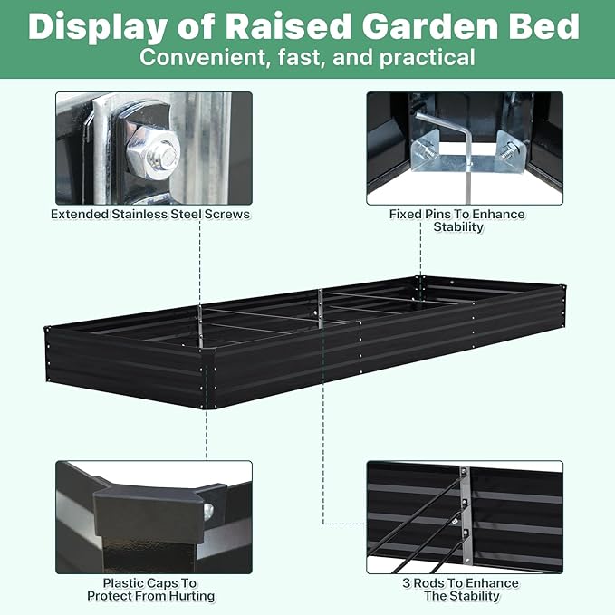 12×4×1ft Galvanized Metal Raised Garden Bed Metal Planter Kit Box Outdoor for Deep-Rooted Vegetables Flowers Green and Herbs