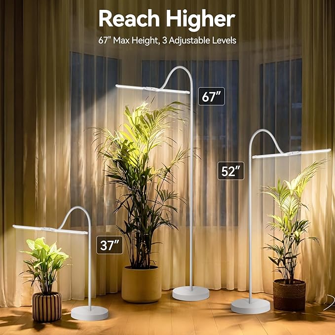 3CCT Grow Lights for Indoor Plants 168 Full Spectrum LED Plant Light for Indoor Growing with 180° Expandable Lamp Head 4/8/12H Dimmable 67in Tall Adjustable Standing Grow Light with 360° Gooseneck