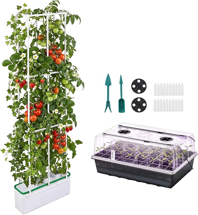 BAOSHISHAN 60 Cells Seed Starter Tray and Hydroponic Tower with Trellis