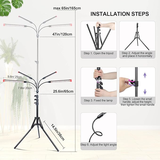 Grow Light with Stand and Timer 48121620 Hr 36 Watt Standing Tall Plant Light for Bonsai Tree Seed Starting 24-64 Adjustable Tripod Stand Plant Growing Lamps