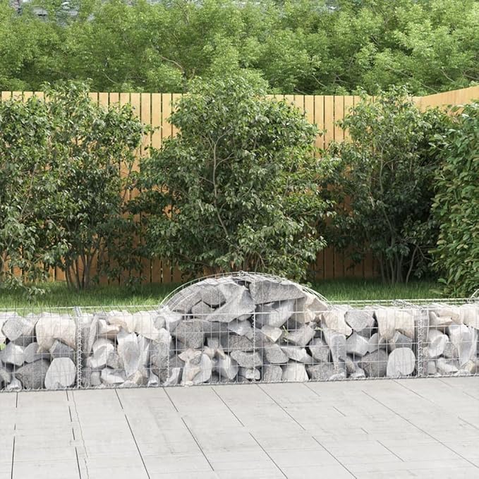 Gabion Basket Silver Galvanized Iron 78.7x19.7x15.7/23.6 inch Rectangular Outdoor Garden Wall Heavy-Duty Retaining Barrier Corrosion-Resistant for Landscaping