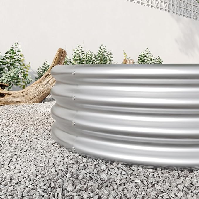 Outdoor Raised Garden Bed for Plants Vegetables and Flowers Oval Large Metal Raised Bed Kit Durable Galvanized Planter Boxes for Garden Backyard Easy Assembly (Silver 70.86x35.43x 11.42 in)