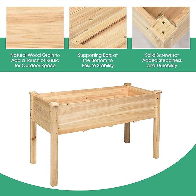 DORTALA Patio Raised Garden Bed Wooden Planter BoxElevated Garden Bed for Vegetables Flowers &amp Herbs Grow Standing Garden Container Planter Raised Beds for Backyard Lawn 49 L x 23 W x 30