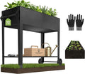 Elevated Raised Garden Bed 31.5 Tall 1mm Thick Metal Planter Box with Grow Bag Legs Storage Shelf for Gardening 700lbs Capacity Rolling Outdoor Cart on Wheels for Vegetable Flower Herb