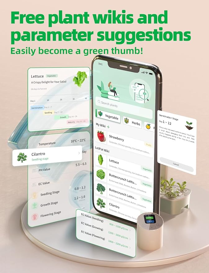 LETPOT LPH-SE Hydroponics Growing System and EC &amp Temperature Meter with APP