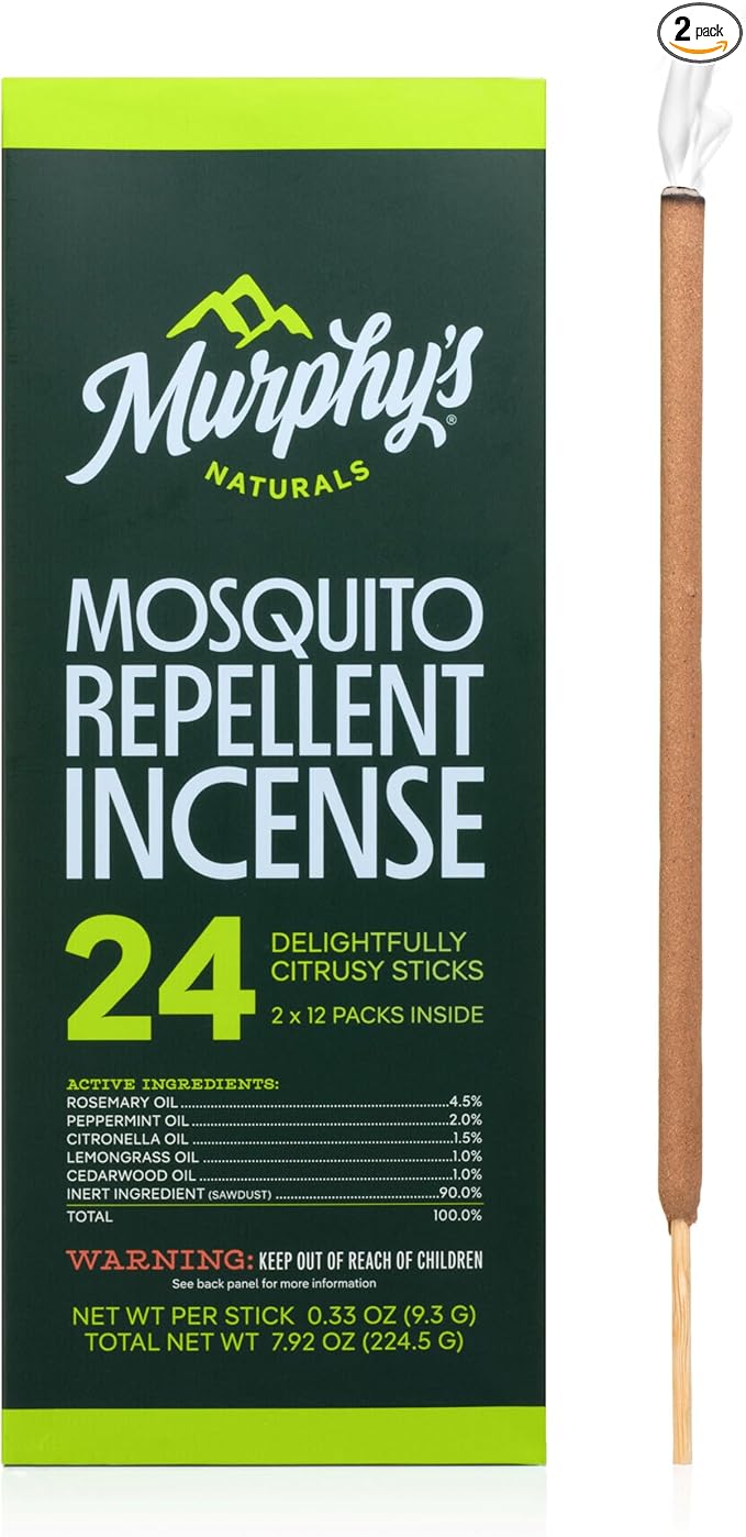 Murphy’s Naturals Mosquito Repellent Incense Sticks 24 Count Insect Repellent with Citronella for Outdoor Yard 2.5+ Hours per Stick