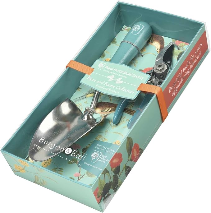 Burgon &amp Ball RHS Flora &amp Fauna Garden Trowel &amp Secateurs Set Green