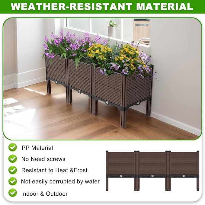 47.2x15.7x19.6in Raised Garden Beds Outdoor Polypropylene Planter Boxes Outdoor for Vegetables Flowers Herbs GBox with Drain Outlet Heat and Frost Resistance 440lb Capacity