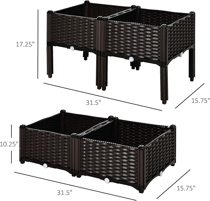 Outsunny 4 Piece Raised Garden Bed with Legs Planter Box Raised Bed to Grow Flowers Herbs &amp Vegetables Brown