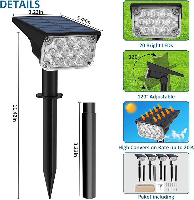T-SUNUS Halloween Solar Lights Outdoor Green LED Landscape Spotlight Red Christmas IP65 Waterproof for Flag Tree Garden Yard Patio