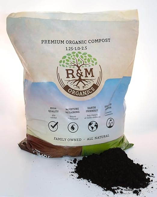 R&ampM Organics Premium Organic Compost for Vegetables Flowers Plants and Lawns - All Purpose Fertilizer - Moisture Retention - Low Odor - 10-Pound Bag