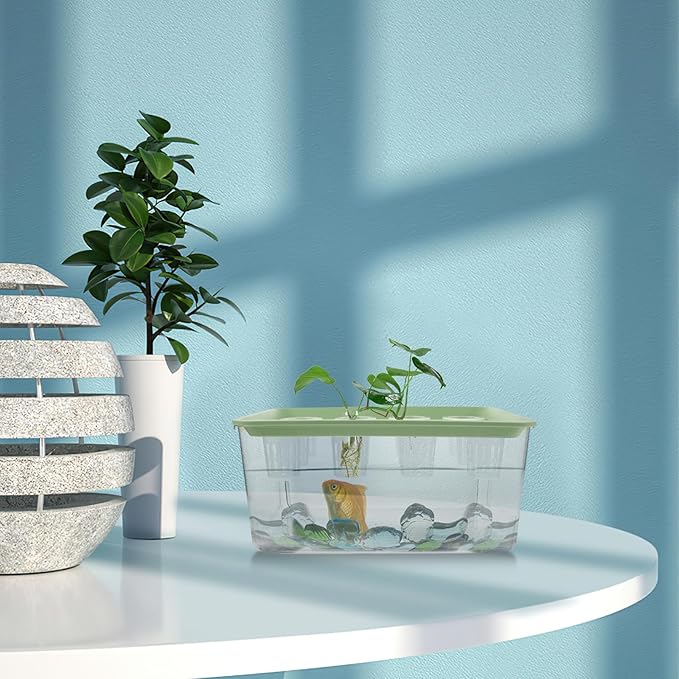 Toyvian Desktop Hydroponic System: Modern Hydro Grow Cabinet with Fish Tank Base - Herb Garden for Countertop Planting - Fish Tank Vegetable Garden