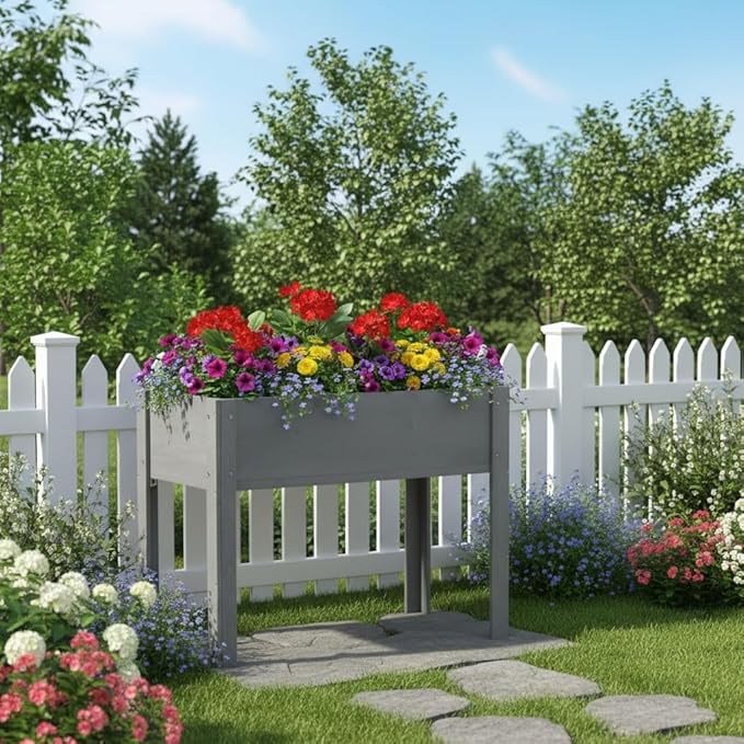 40x20x31 inch Raised Garden Bed with Legs Elevated Wooden Planter Box for Outdoor Plants Flowers Fruits Vegetable Herb Growing