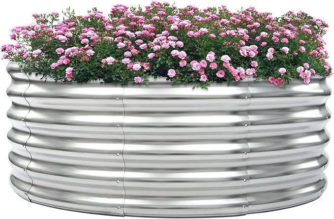 DYNAMI Round Galvanized Raised Garden Bed Kit17 Tall 42 Dia Raised Garden Boxes Outdoor Above Ground Patio Flower Bedsfor Planting Vegetables Fruits and Herbs (Silver)