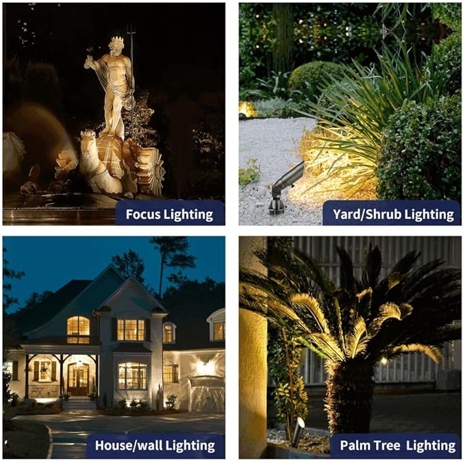 Low Voltage Brass Landscape Spotlights - Waterproof 12V LED Uplights for Garden Yard Tree House - 5W 2700K Warm White MR16 Bulb Outdoor Lighting (Bronze 04)