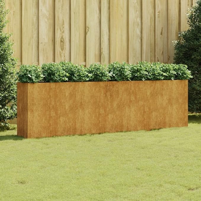 YAFF Garden Raised Bed Rusty Corten Steel Large Durable Outdoor Planter 110.2 x 15.7 x 31.5 in with Support Brackets