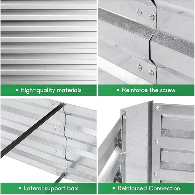 Galvanized Raised Garden Bed 6x3x1 ft Raised Beds for Gardening Outdoor Raised Bed Kit with Metal Pole Reinforcement Anti-Rust Metal Planter Raised Beds for Flowers Vegetables Silver