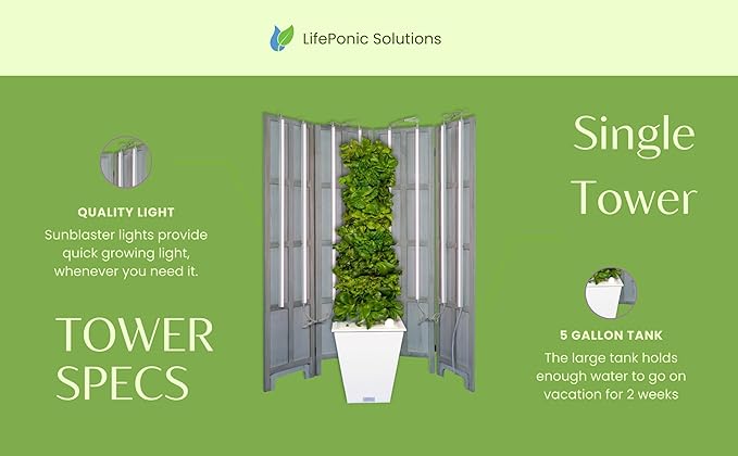 Hydroponic Tower Garden Growing System 32 Plants Indoor Garden Optimized for Growing Leafy Greens Includes LED Grow Lights (White)
