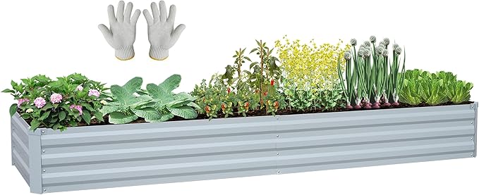 Planter Raised Beds Raised Garden Bed for Gardening Garden Boxes Outdoor Metal Raised Garden Beds 8x2x1 FT Galvanized Grey