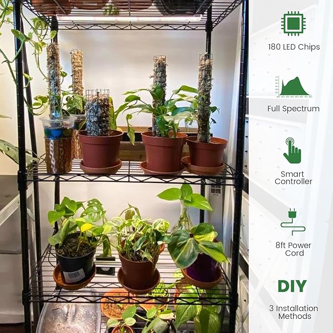 Grow Lights for Indoor Plants Full Spectrum LED Grow Light Strips with 6/12/16H Timer 3 Spectrum Modes 5 Brightness Levels 180 LEDs Sunlike Plant Lights for Indoor Growing (2 Pack)