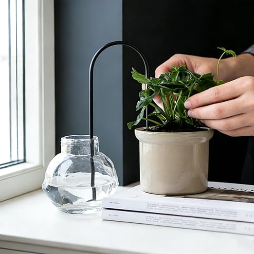 Self-Watering Plant Wick System Brass and Cotton U-Shaped Automatic Drip Irrigation for House Plants 12 Inch Black