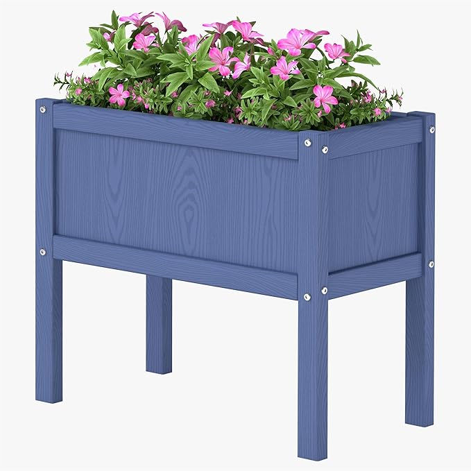 HDPE Raised Garden Bed with Legs All-Weather Outdoor Planter Box Easy to Assemble Drainage System Low Maintenance Non-Fading for Flower/Herb/Seed (Navy Blue)