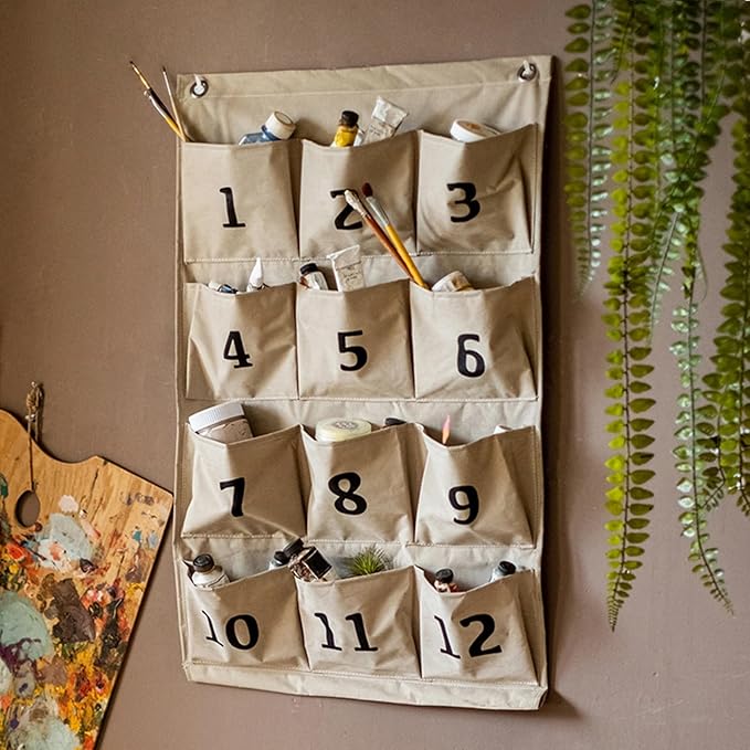 Garden Tool Storage Bag Hanging Wall Canvas Garden Organizer with 12 Pockets Large Organizer Bag