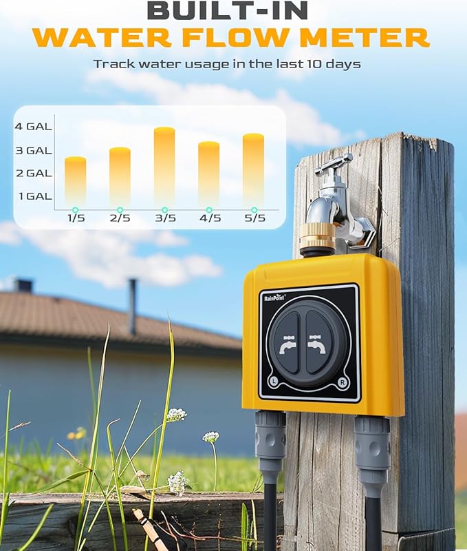 RAINPOINT WiFi Water Timer with Brass Inlet 2 Outlets Sprinkler TimerAutomatic Irrigation System Controller APP &amp Voice Control Irrigation by Weather/Quantity/Soil Moisture