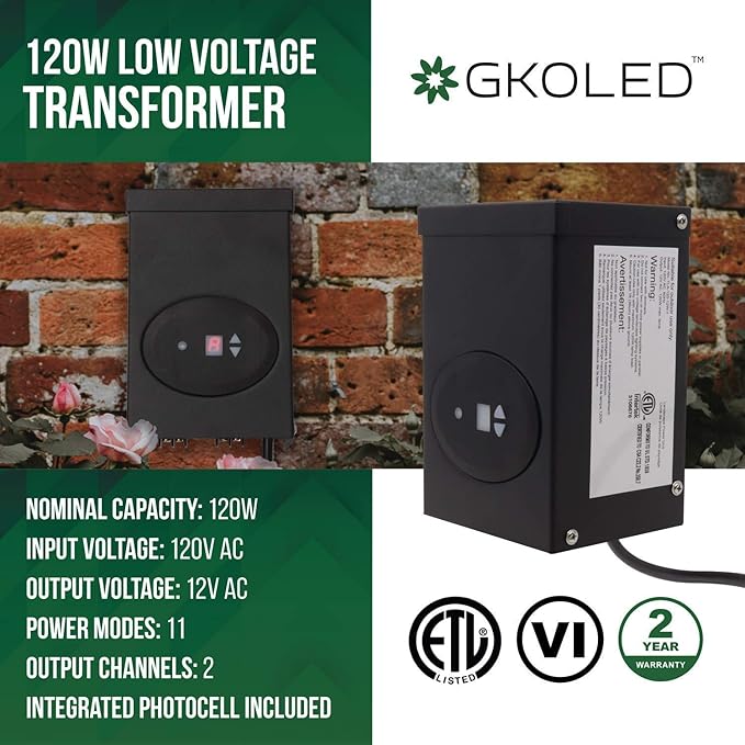 GKOLED 120W Low Voltage Transformer with 10pcs Brass Landscape Spotlights (Bulbs Included)