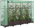 Raised Garden Bed with Greenhouse Cover Brown Polypropylene Polyethylene Iron 63x15.7x48.4 Inch Planter Box for Outdoor Plants Rattan Look
