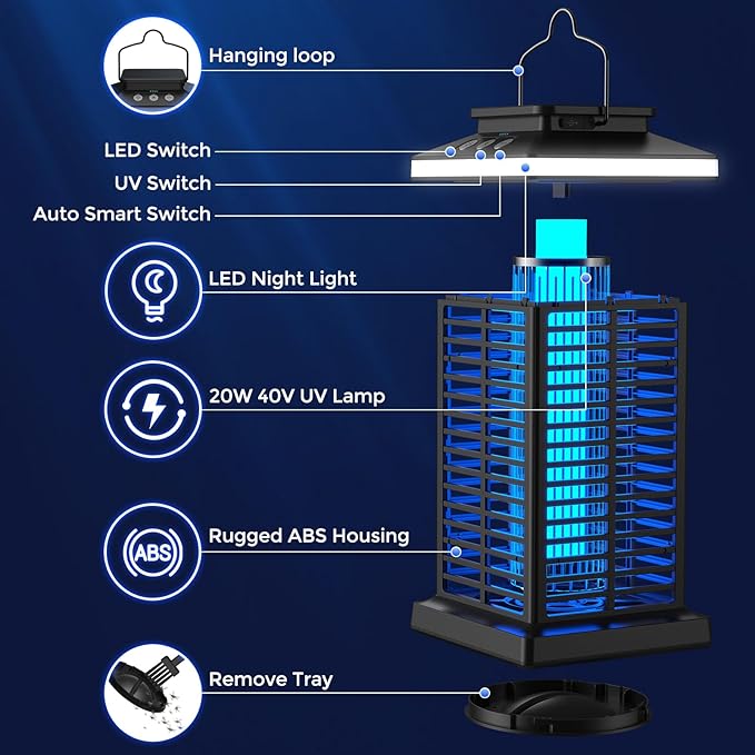 Bug Zapper Outdoor Mosquito Zapper 2 in 1 Portable &amp Rechargeable Bug Zapper Outdoor with 5000mAh Battery &amp LED Night Light 4000V Electric Fly Zapper for OutsidePatioBackyardGarden